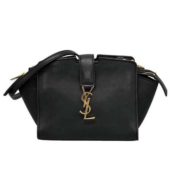 SAINT LAURENT PARIS Y Line Toy Cabas Black Leather Shoulder Bag 918-080825 - Picture 1 of 14